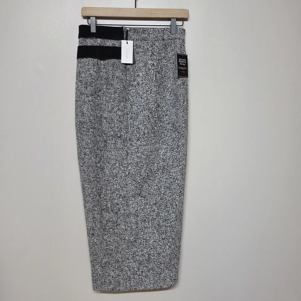 JLUXLABEL Womens Gisele Light Gray Tweed‎ Slit Skirt Sz S NWT